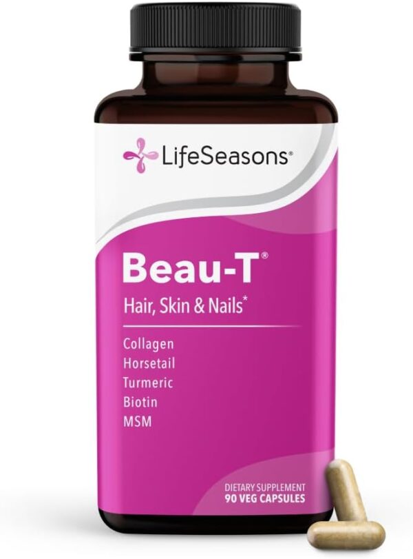 LifeSeasons Beau-T Hair Skin and Nails Supplement with Biotin, Collagen and Turmeric, 90 Capsules