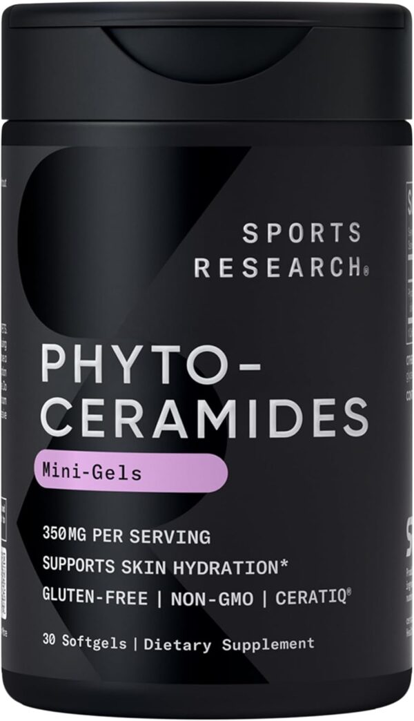 Sports Research Phytoceramides 350mg with Ceratiq, Plant-Based Ceramides for Skin Hydration and Barrier Support, 30 Liquid Softgels