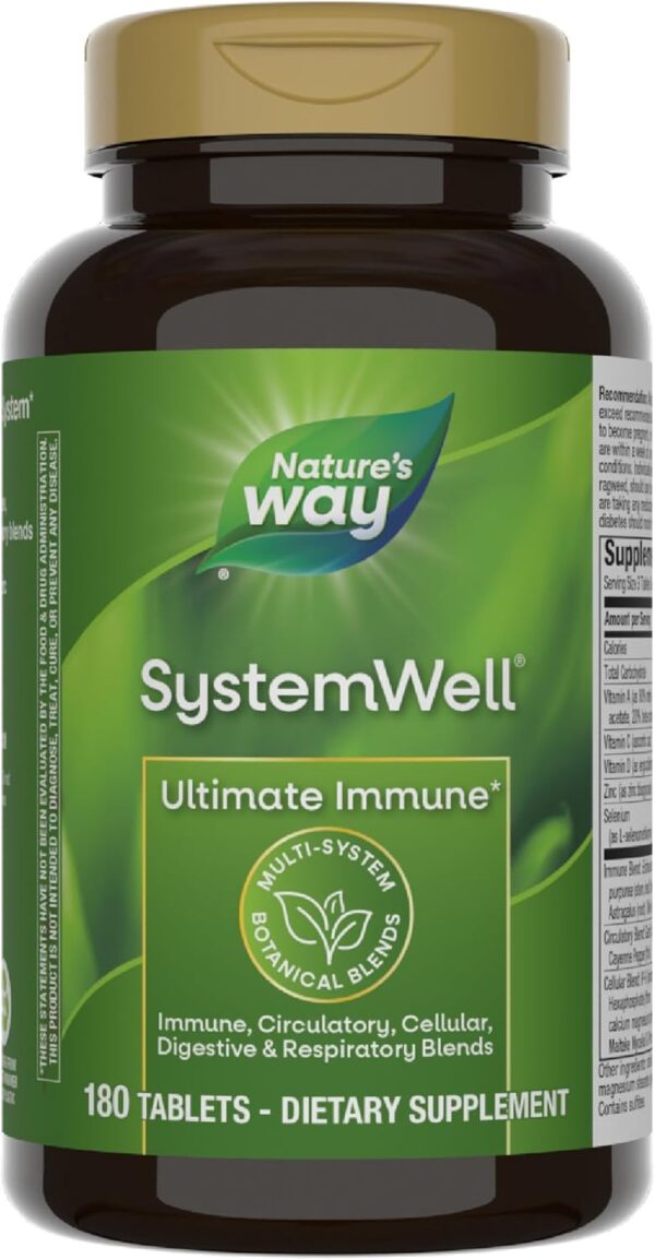 Nature's Way SystemWell Ultimate Immune, 180 Tablets, 7-System Botanical Supplement with Vitamins C, A, D, Zinc, Selenium, Mushroom Blend and Probiotics