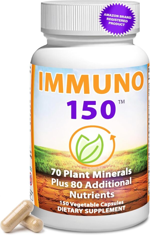 Immuno 150 Daily Immune and Wellness Supplement, 70 Plant Minerals, 13 Vitamins, CoQ10, Omega 3-6-9 and Antioxidants, 150 Vegan Capsules