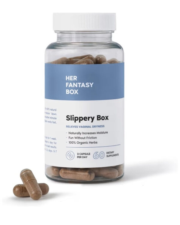 Her Fantasy Box Slippery Box, Slippery Elm Bark Capsules for Intimate Moisture and Feminine Hydration, 60 Vegan Capsules, 30-Day Supply
