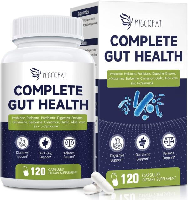 4-in-1 Probiotic Synbiotic 80 Billion CFU with Prebiotics, Postbiotics, Digestive Enzymes, Berberine, L-Glutamine and Cinnamon