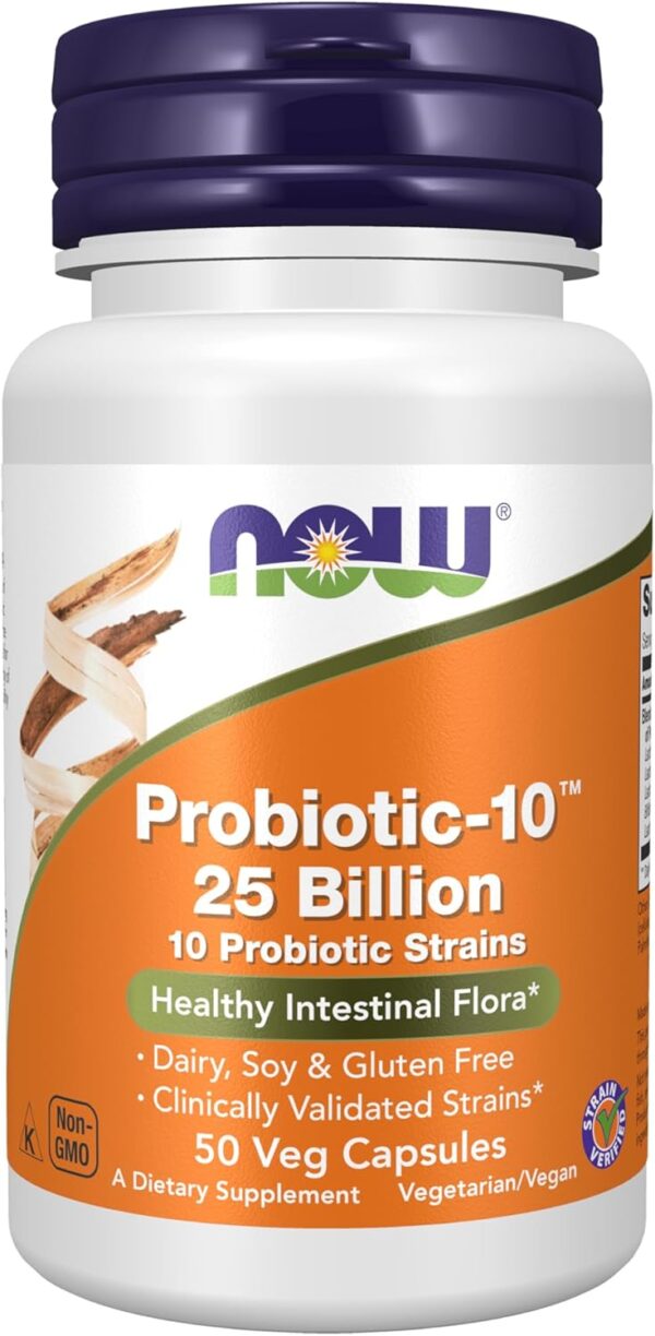 NOW Foods Probiotic-10 25 Billion CFU, 10 DNA-Verified Strains with FOS Prebiotic, Dairy Soy and Gluten Free